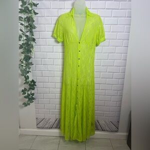Urban Outfitters Neon Yellow Lace Button-Down Maxi Dress Size SP